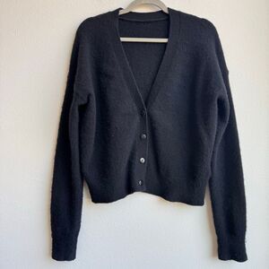 Lululemon Alpaca Wool Black Button Front Fuzzy Relaxed Fit Cardigan Size Small